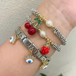 1pc Stylish And Simple Titanium Steel Oil Drop Eye Pendant Square Module Bracelet, Suitable For Couples Daily Wear