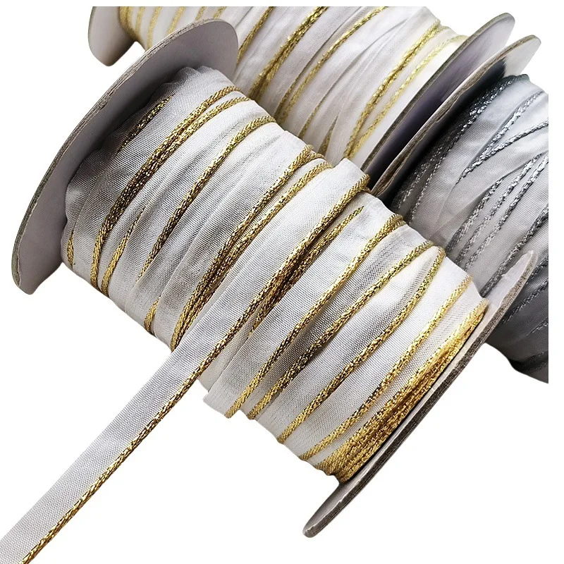 

100 ярдов, ширина 8 мм, веревка для шнура для самостоятельного шитья одежды, обрезка текстиля, тонкая блестящая лента золотого, серебряного цвета с краями ﻿