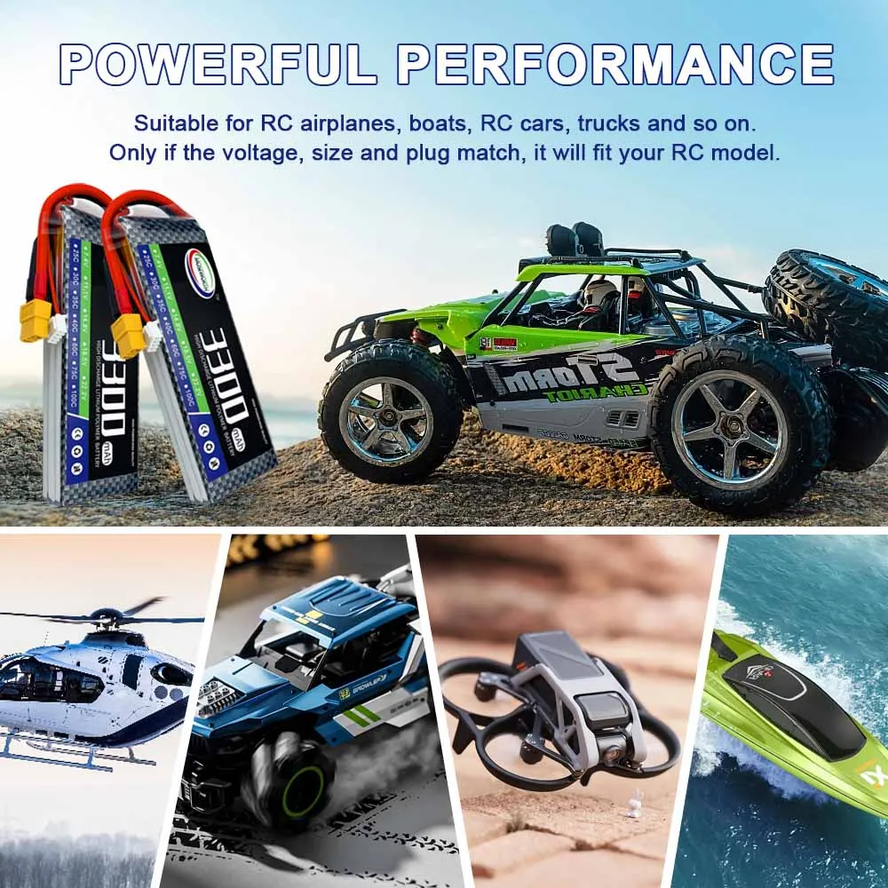 RC Lipo Battery 2S 3S 4S 2200 3300 3500 4200 5000 5200mAh 7.4V 11.1V 14.8V 25C 35C 60C XT60 RC Parts Toys Airplane Drone Car