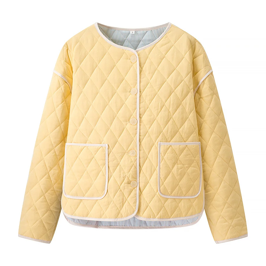 

2025 WOMAN fashion European and American style autumn and winter new stitching pocket decoration cotton-padded jacket Mujer