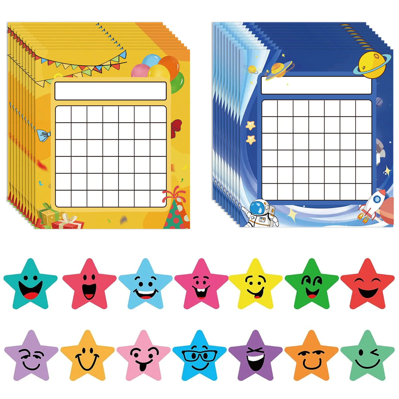 10 Packs Progress Tracking Charts with 600 Star Stickers, Multicolor Reward Style Label Set for Organization, Planning, Journals