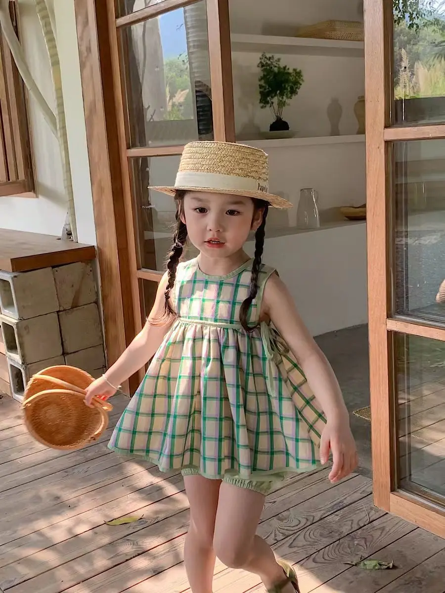 

Summer Girls Clothing Sets 2024 Fashion Plaid Vest Skirt Shorts 2 Pcs Sets Korea Style Kids Clothes Toddler Girl Clothes Suit