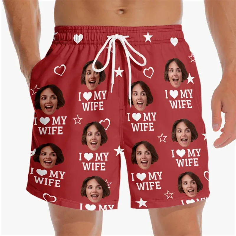 Funny Face Couple Custom Photo Beach Short Unisex 3D Print Personality Design Drawstring Board Shorts Summer Humour Swim Trunks