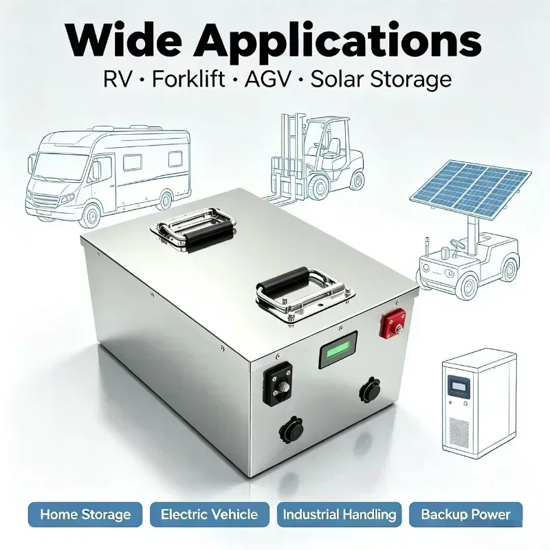 12V 80Ah‑200Ah Deep Cycle Lithium‑Ion Rechargeable Battery Pack, Integrated Smart BMS, Compatible With Off‑Grid Solar Setup, RV