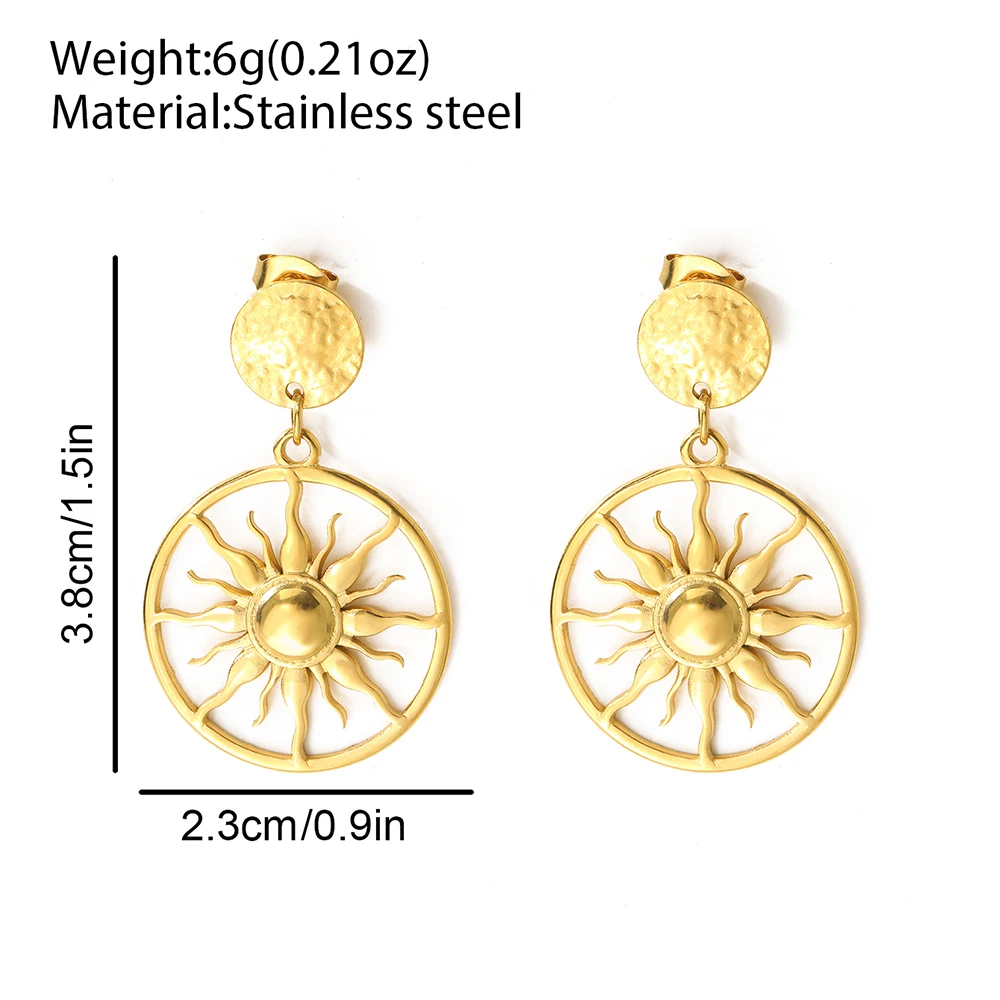Stainless Steel Earrings Light Luxury Personalized Sunflower Circle Dangle Earrings For Women Jewelry Daily Commuter Matching