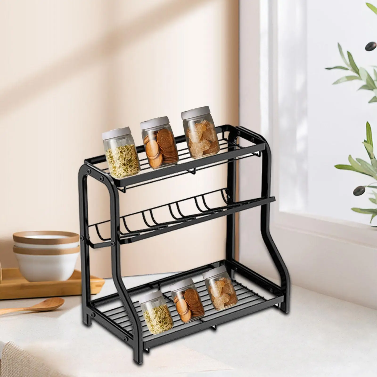 

Spice Rack 3 Tier Multifunctional Freestanding Kitchen Storage Organizer Seasoning Rack Organizer for Dining Room Countertop