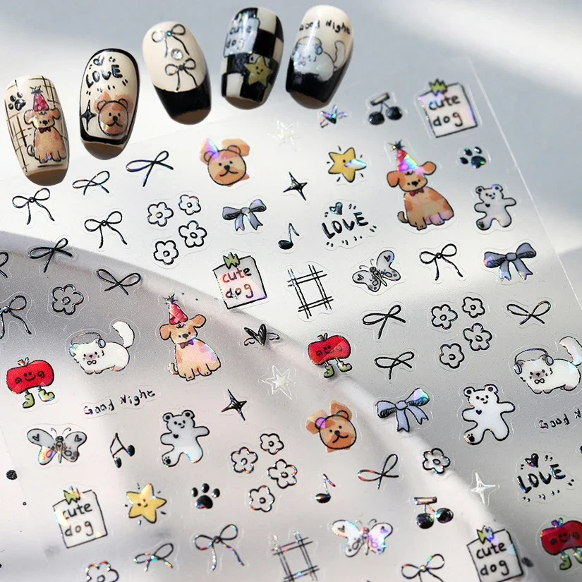 Bowknot الكلب الزهور الدب ستار كعكة الكرز شبكة جرو صافي حقيبة يد كوب الصنوبر الجوز الليزر لامعة مسمار الفن ملصقات مانيكير الشارات