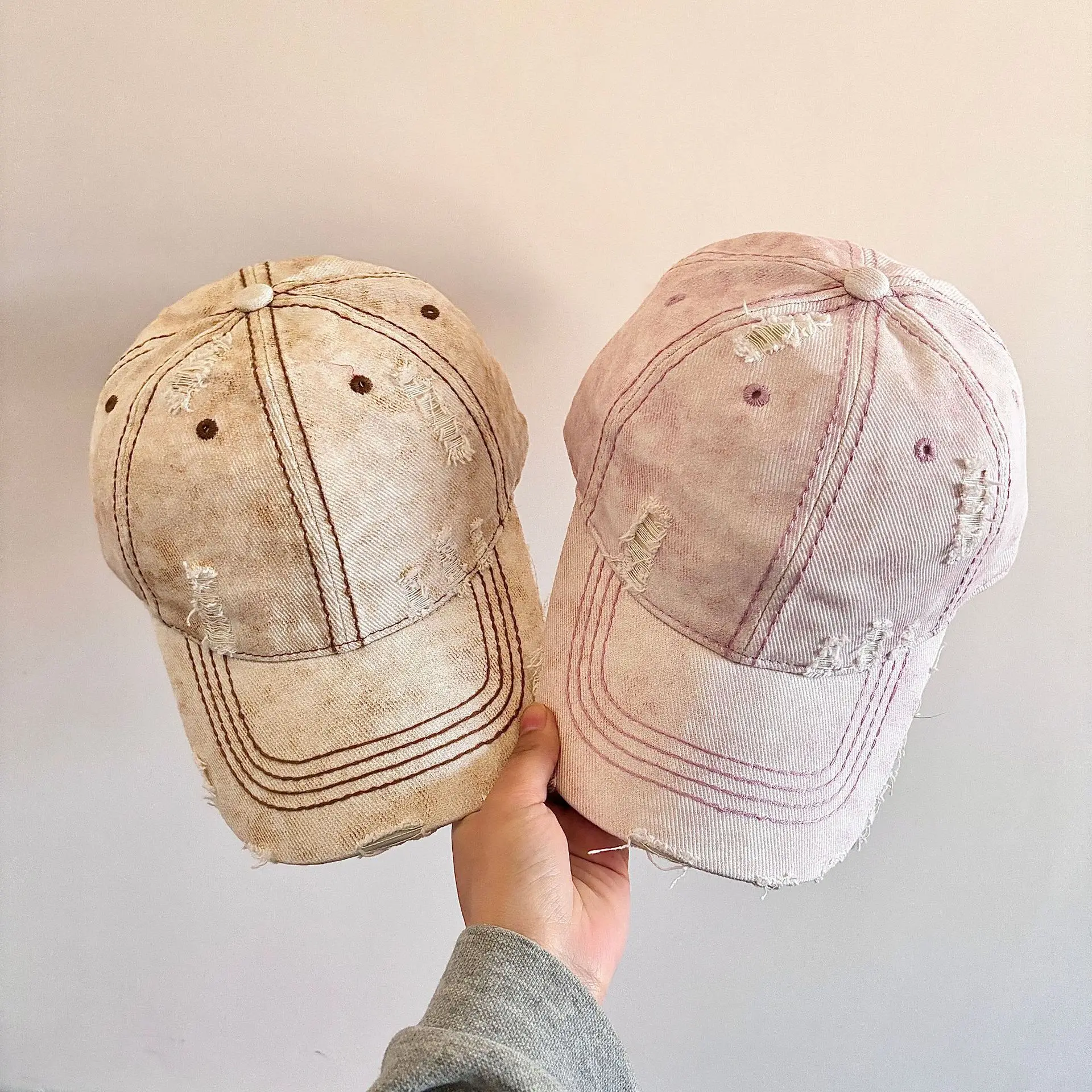 

denim baseball cap for women and men cotton faded distressed light color caps