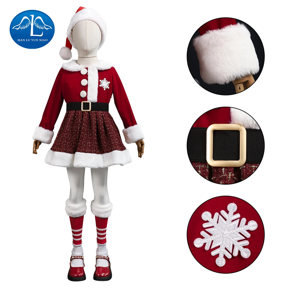 

Baby Girls Christmas Cosplay Santa Claus Costume for Kids Xmas Party Red Clothes Hat Belt Boots Children New Year Outfits