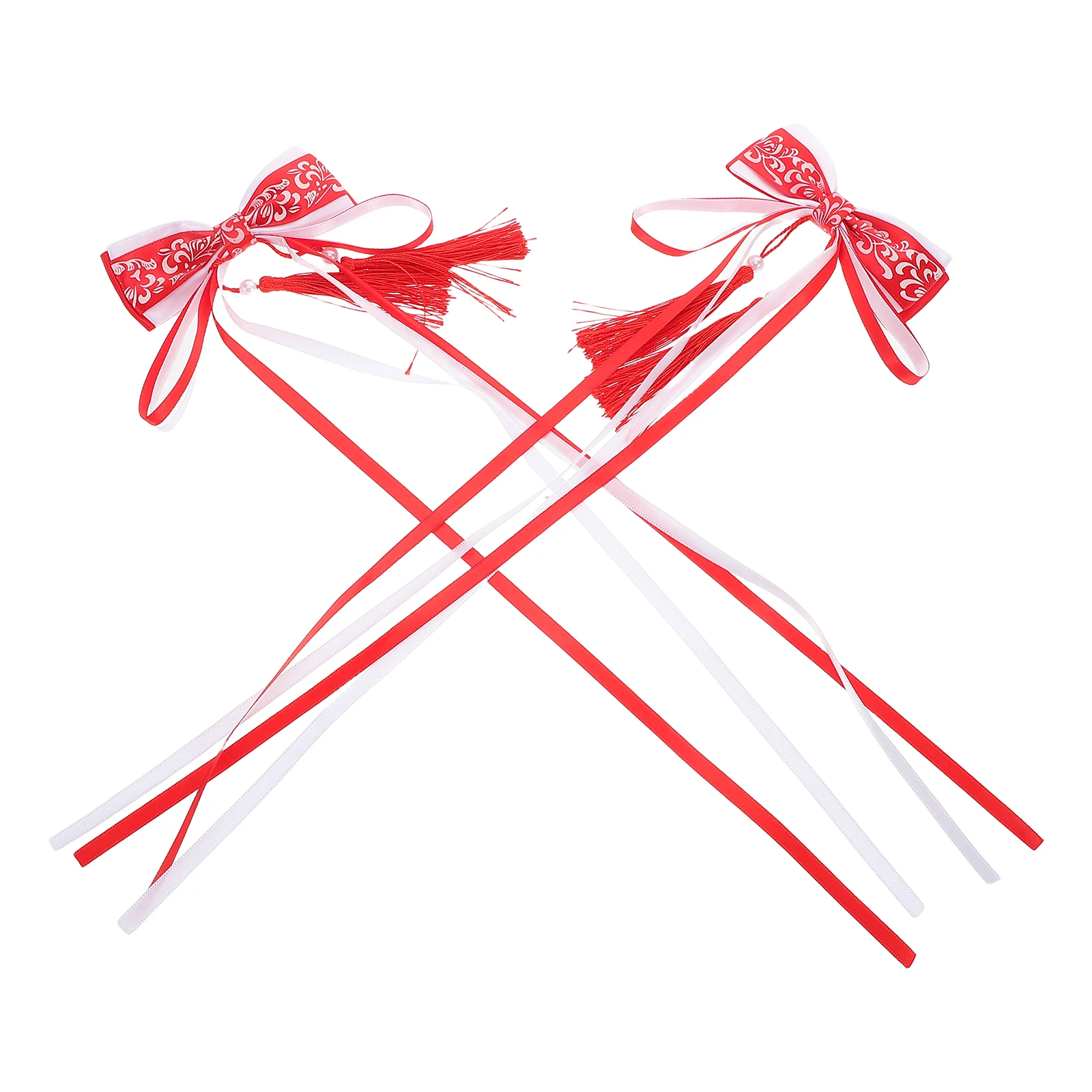 

2pcs Big Bow Hair Clip Red Tassel Accessories Silk Bows Retro Chinese Hanfu Hairpin Red Hair Accessories Woman Girl