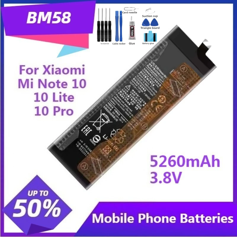 

1pcs BM52 Replacement Battery for Xiaomi Mi Note 10 / Note 10 Lite / Mi Note 10 Pro / CC9Pro 5260mAh 3.8V With Tool