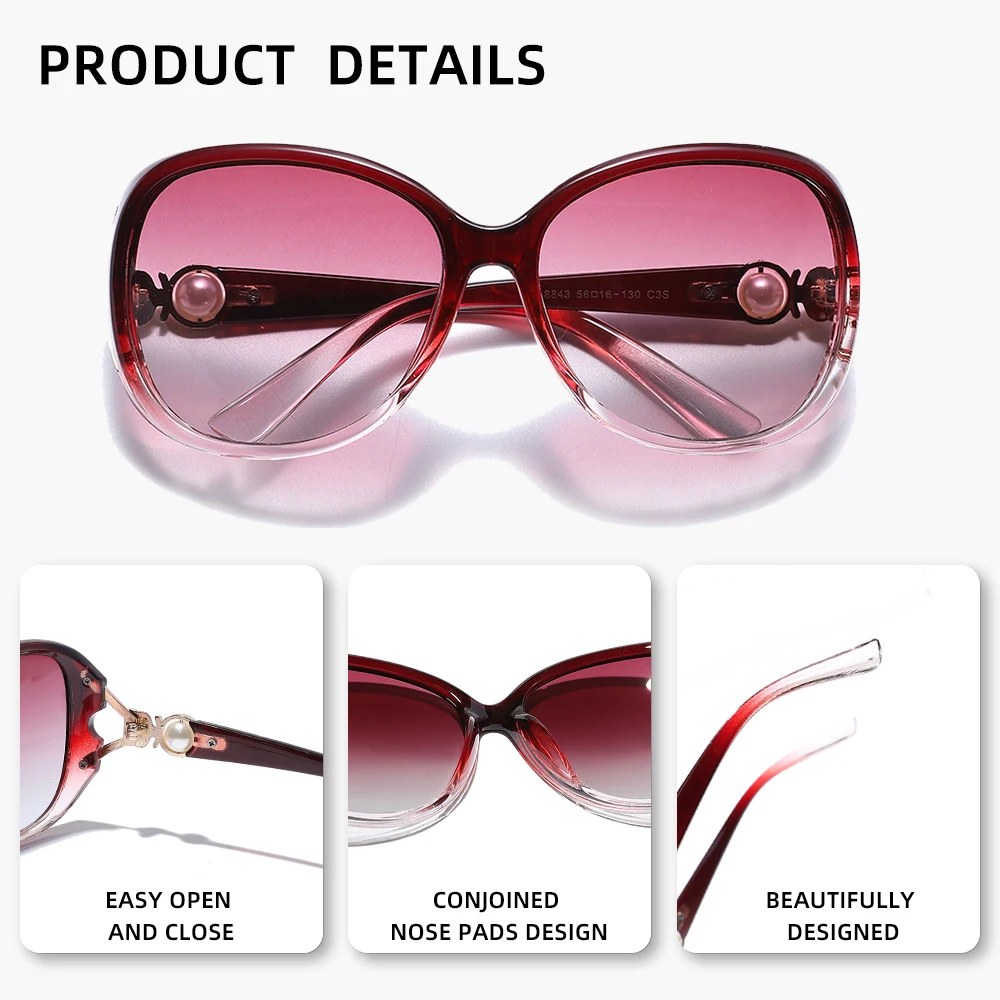 GXP Classical Fashion Ladies Sunglasses UV400 Polarized Women Round Glasses Gradient Lens Large Frame Driving Travel Eyeglasses