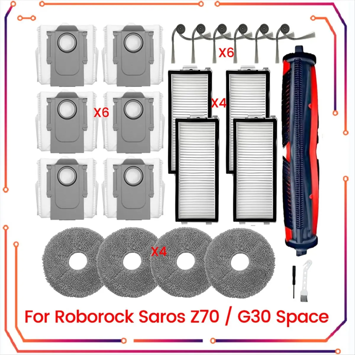 【BRAND NEW】23PCS Accessories Kit for Saros Z70 / G30 Space Vacuum Attachments Roller Side Brush Dust Bag Filters Mop Pads
