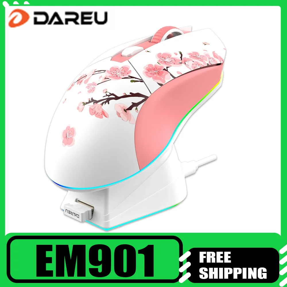 

DAREU Dual Modes Gamer Mouse RGB 2.4G Wireless Wired Gaming Mice Built-in 930mAh Recharging Battery with Macro Set for PC Laptop