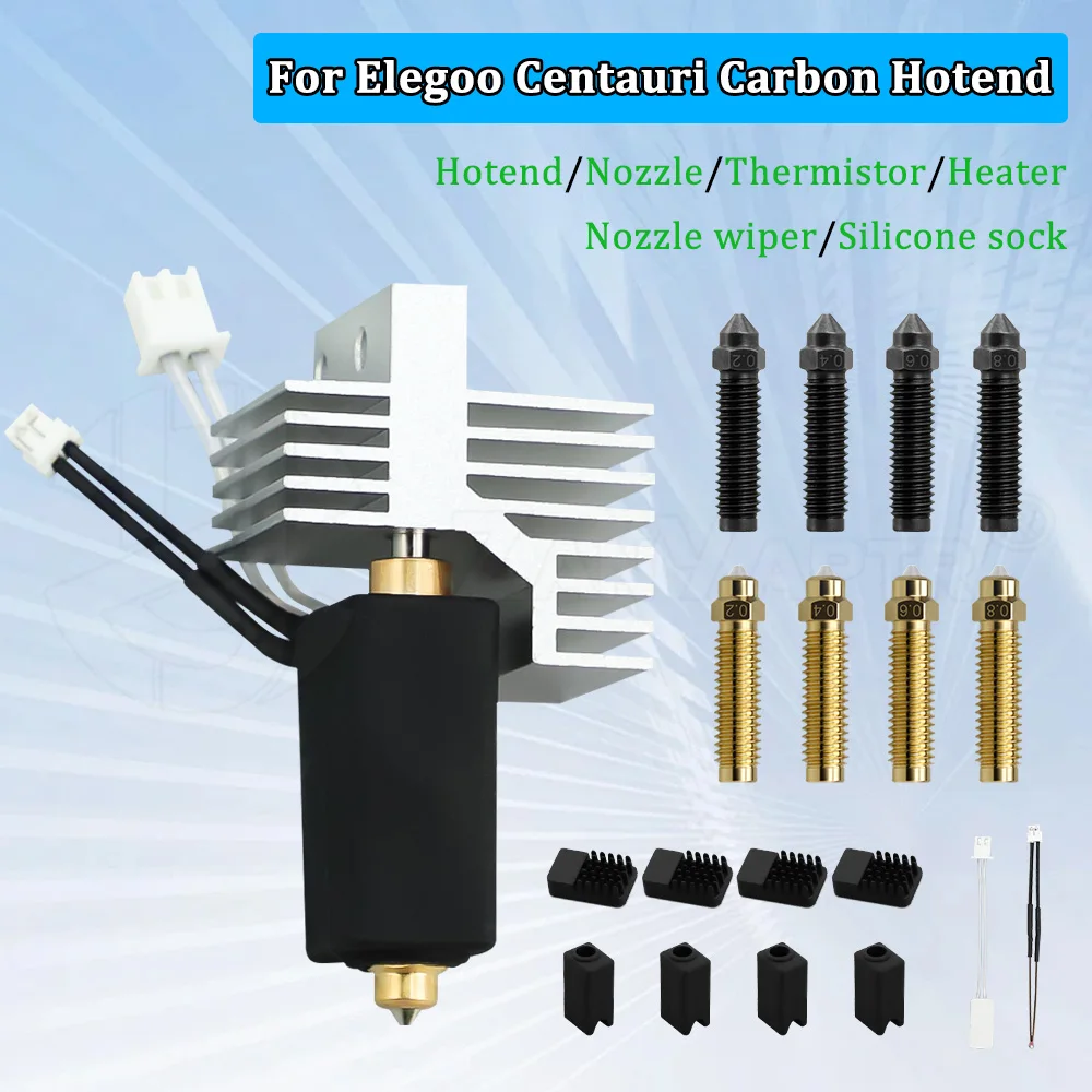 

Для Elegoo Centauri Carbon Upgrade Керамика Hotend Латунь Жесткая сталь Биметаллическая насадка Щетка Термистор Силиконовая насадка для носка