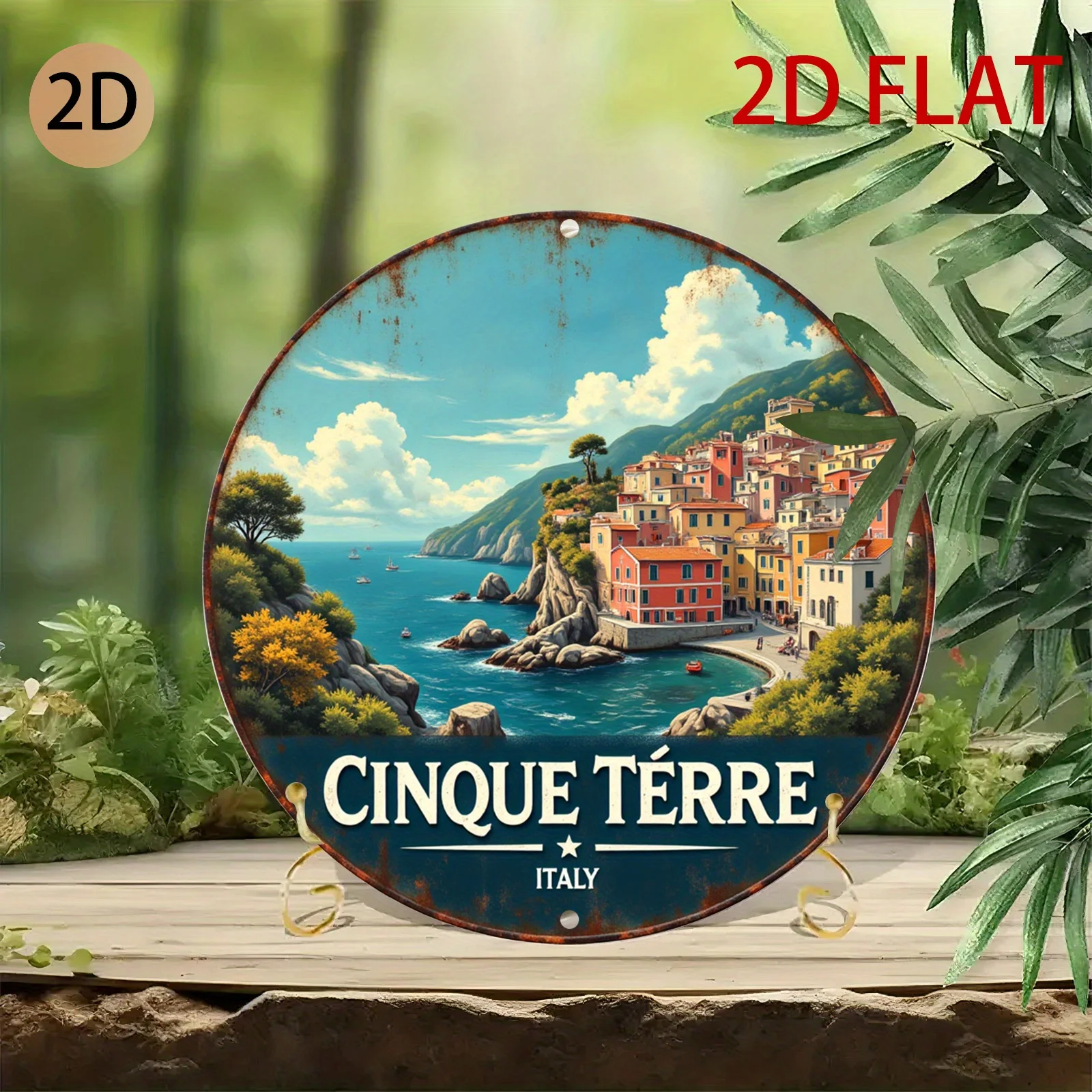 Italian-Themed Cinque Terre Coastal Village Metal Wall Art - Rustic Mediterranean Sea Chart-Style Sign with Italian Text & Train