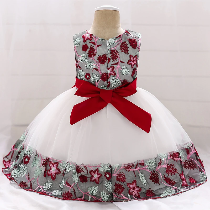 3 6 9 12 18 24 Months Baby Girls Dress Summer Flower Mesh Embroidered Little Princess Dress Birthday Party Present Kids Clothes