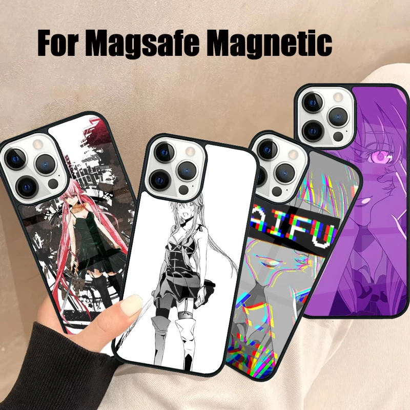 Gasai Yuno Future Diary Magsafe Phone Case For iPhone 16 15 14 13 12 11 Pro Max Plus Mirror Wireless Magnetic Cover