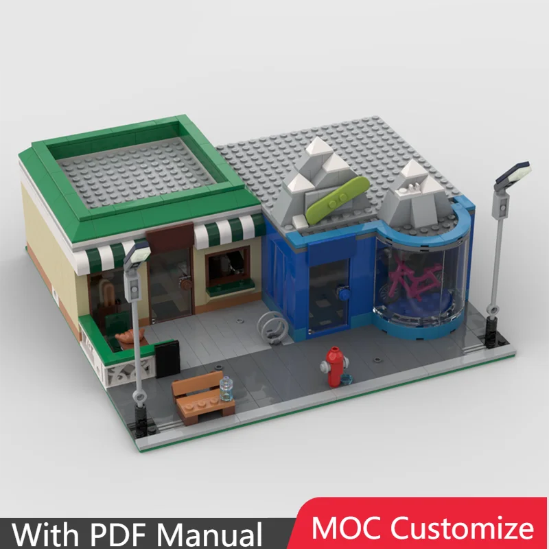 

877 PCS MOC Creative Street View Shopping Store Modular Model Architecture Building Block DIY Education Assembly kids Toys Gifts