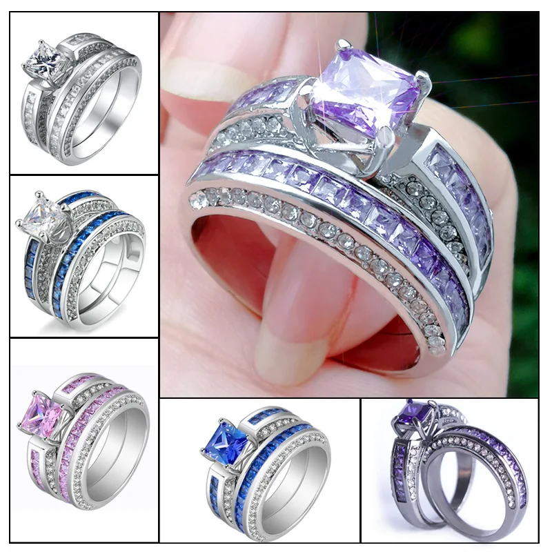

2pcs/set Alliance Engagement Wedding Rings For Women Jewelry Finger Rings, Party Gifts, Wedding Gifts, Birthday Gifts