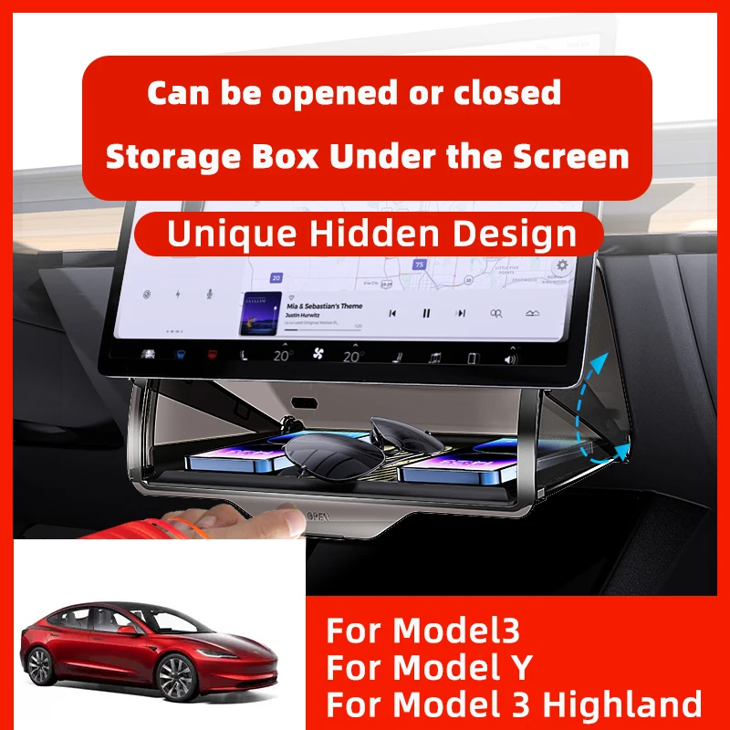 TEEQ For Tesla Model 3 Highland 2023 2024 Model Y Center console Under-Screen Hidden Storage Box New Storage Box Accessories