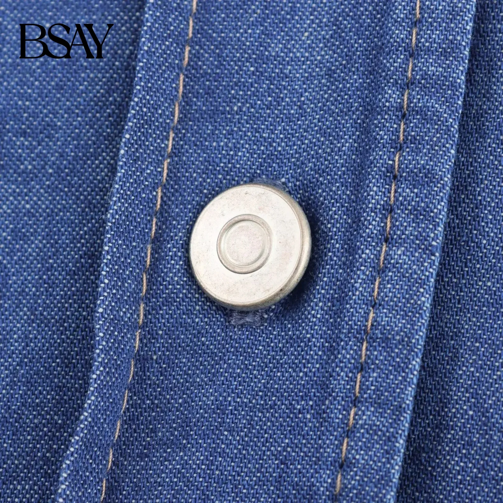 BSAY デニムシャツ女性のためのファッション秋冬新ソリッドカラー長袖シングルブレストラペルブラウスシックなレディーストップ