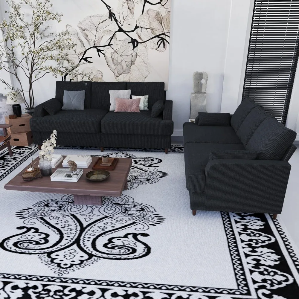 

Pair of 3-Seat Deep Seating Couches, 80-Inch Modern Grey Sofas with Armrests, Comfortable Corduroy Sofas for Small Spaces