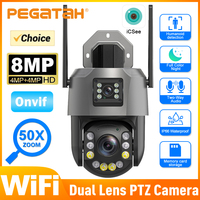 PEGATAH 8MP 50X Zoom PTZ Dome Camera WiFi Dual Lens 4K 20X Outdoor Surveillance 120m Ultra Long IR Vision ONVIF Security Camera