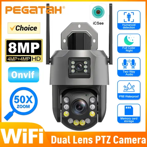 페가타 8MP 50배줌 PTZ 돔 카메라 WiFi 듀얼 렌즈 4K 20배 야외 감시 120m 초장거리 IR 비전 ONVIF 보안 카메라