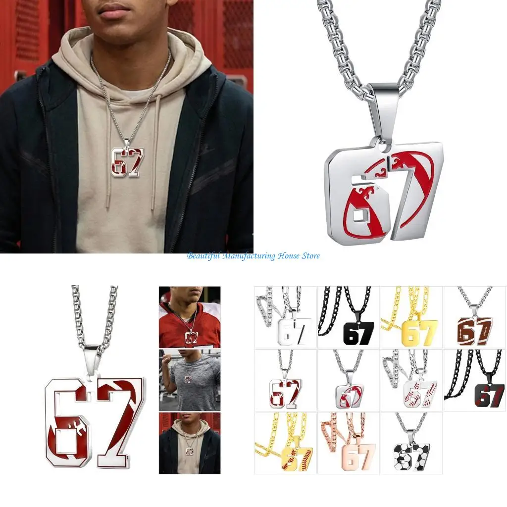 

E56A Funny Number 67 Stainless Steel Pendant Necklace for Party Wear Stylish Jewelry Accessory Christmas Gift