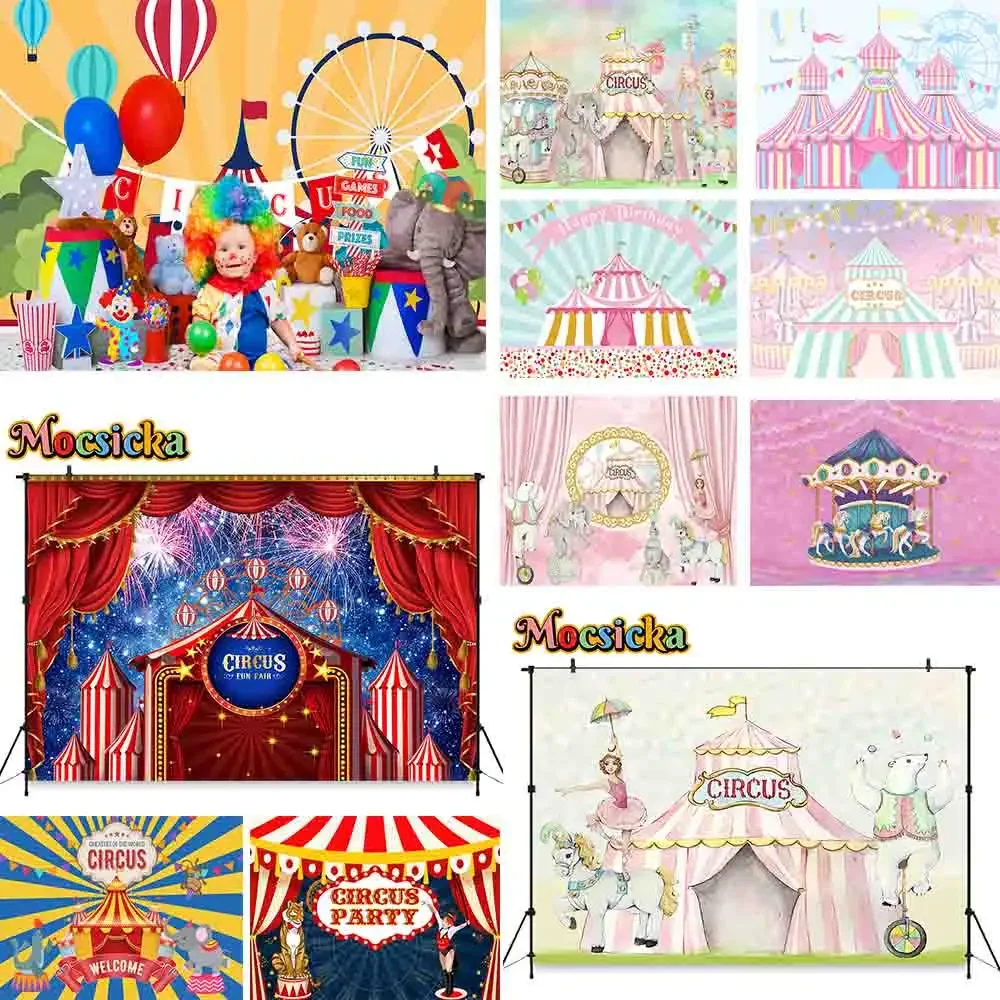 

Welcome to Circus Birthday Party Decoration Backdrop Festival Celebration Carnival Tent Background Props Newborn Children Photo