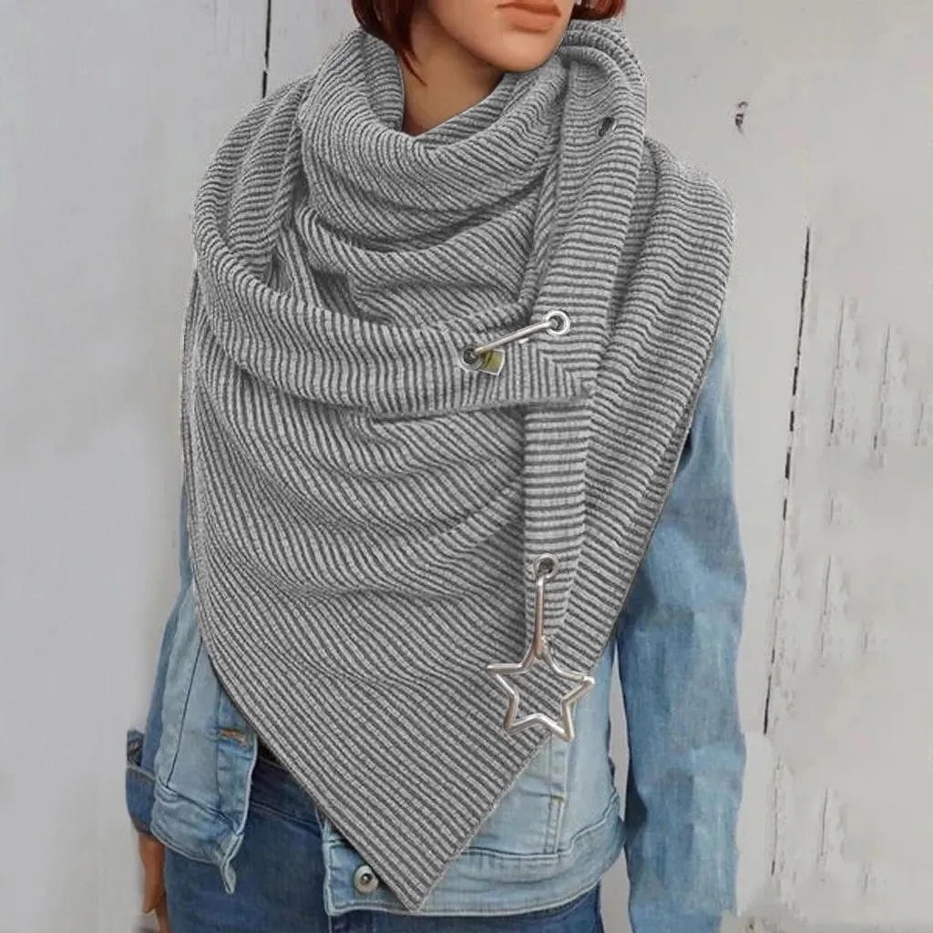 Winter Women Scarf Wrap Warm Scarves Women Solid Scarf Fashion Retro Female Multi-Purpose Shawl Scarf Button Wrap Shawls