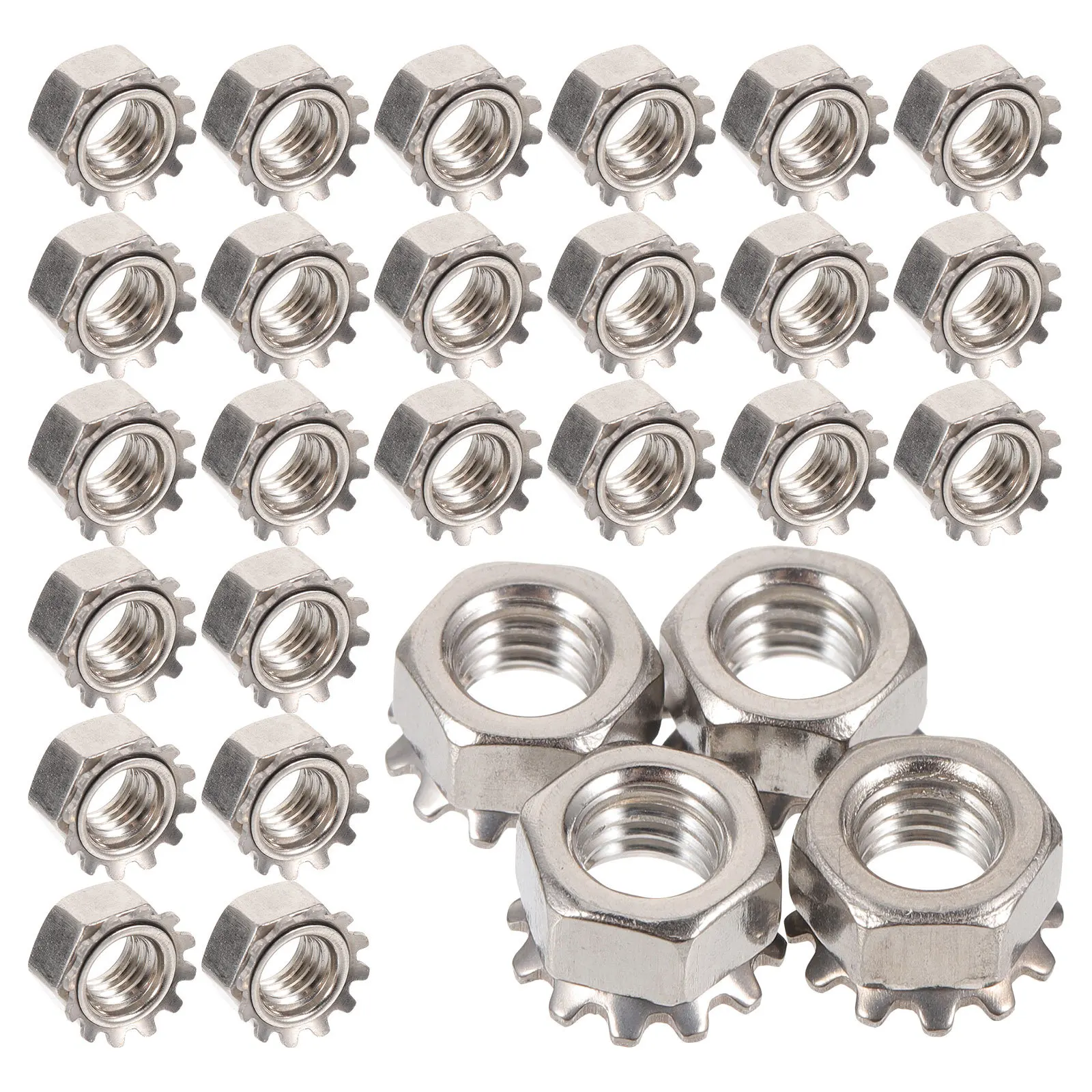 

50Pcs Stainless Steel Hex Lock Nut External Tooth Washer Heat Resistant Anti-Rust Fasteners for Automotive DIY Repair