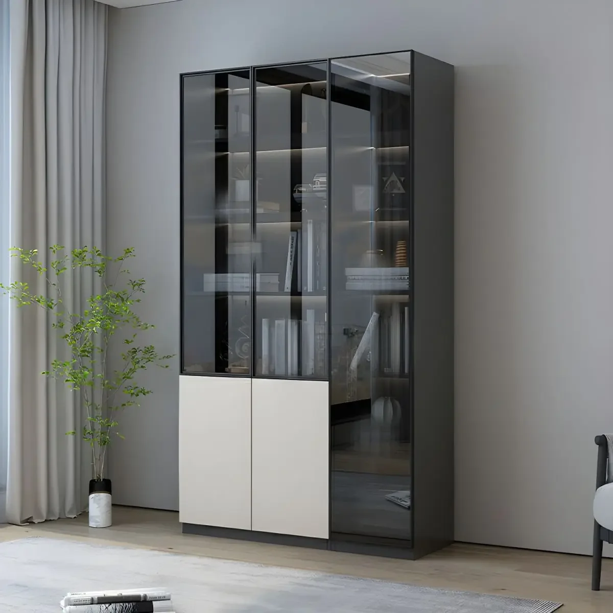 

Furniture Luxury new modern bookshelf partition decorative locker with glass door