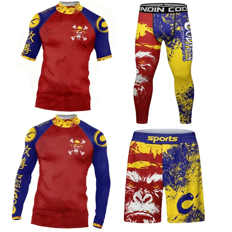 بدلة رياضية مضغوطة للرجال MMA BJJ Rashguard الملاكمة كرة السلة جيرسي تجريب اللياقة البدنية الصالة الرياضية الملابس التدريب الجري ملابس رياضية