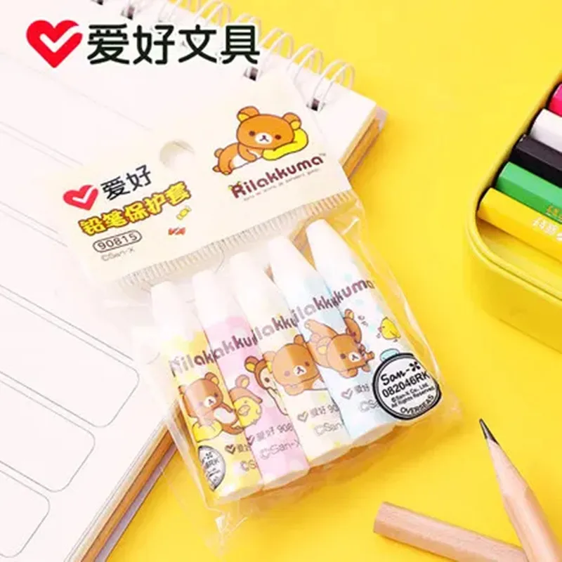 5pcs/Pack AIHAO 90815 Pen Cover Cap Rilakkuma Neutral Pencil Cover School Supplies Kawaii School Cartoon