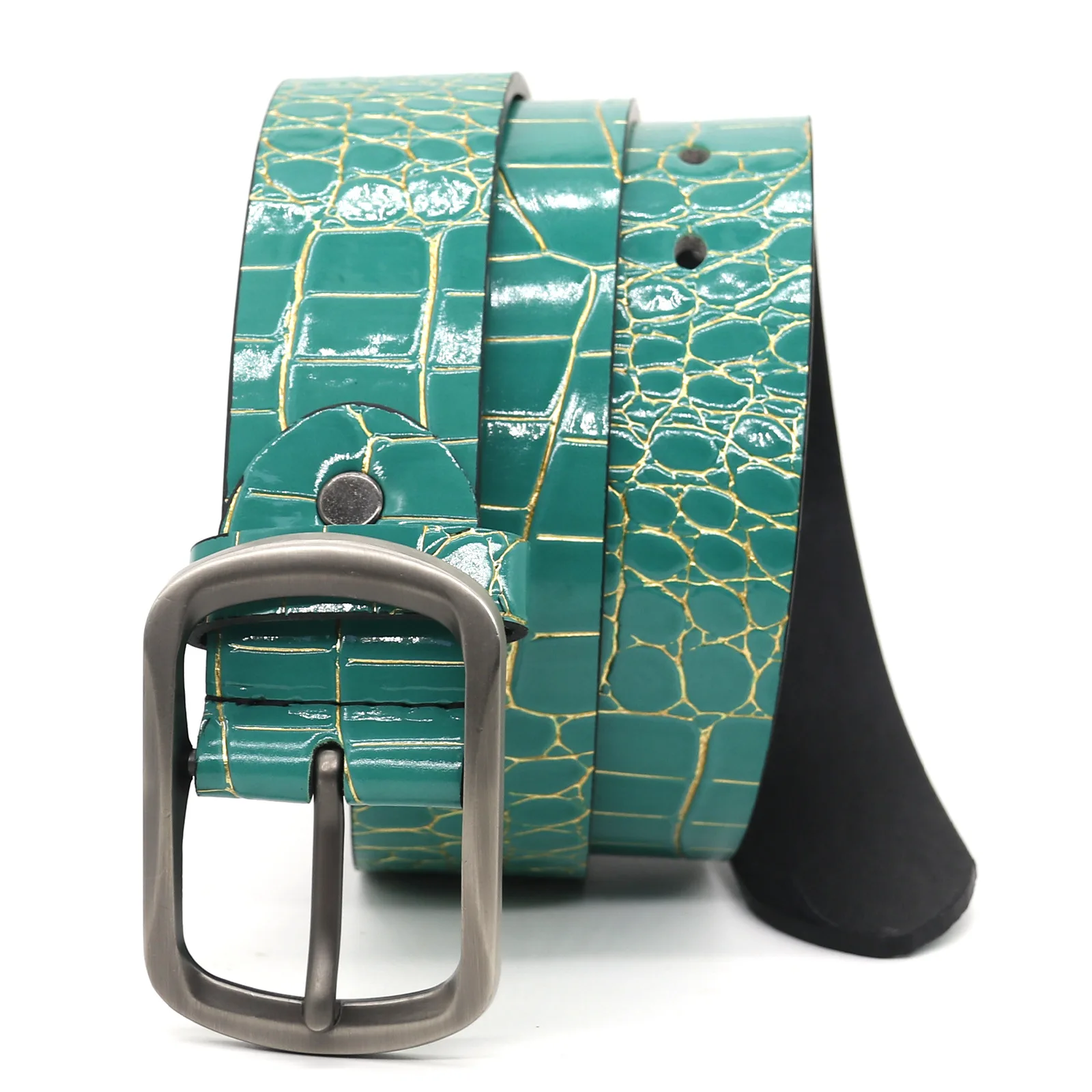 Classic Crocodile Pattern Fashion Belt Retro Casual Business Men's and Women's Universal Accessories Alloy Buckle Belt