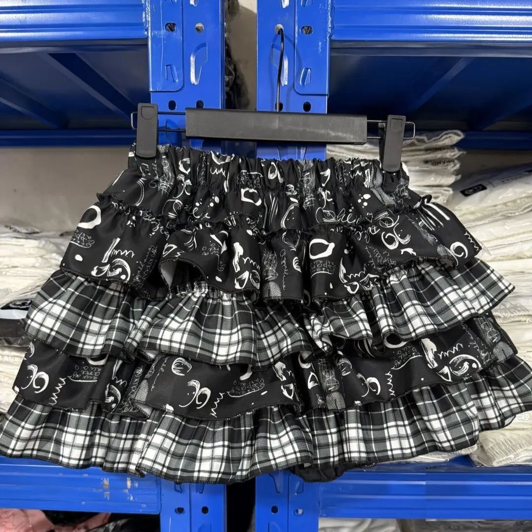 Subculture Japanese Y2k Cute Ruffled Plaid Skirt Punk Rock Print Cake Skirts Japanese Preppy Style Casual New 2025 Women Skirts