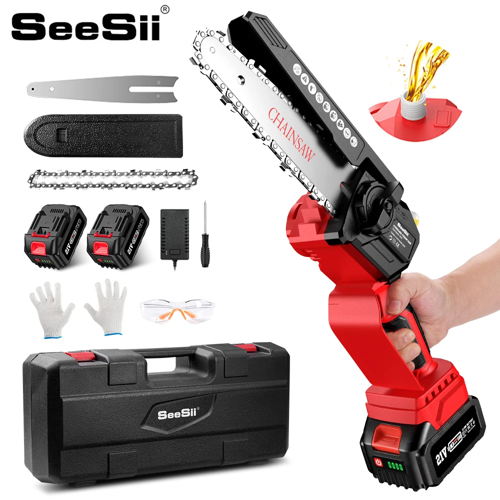 

SEESII Mini Chainsaw 6 inch Brushless Cordless Electric Saw Chainsaw Battery for Garden Cutting Loppers Wood Cutting Power Tools