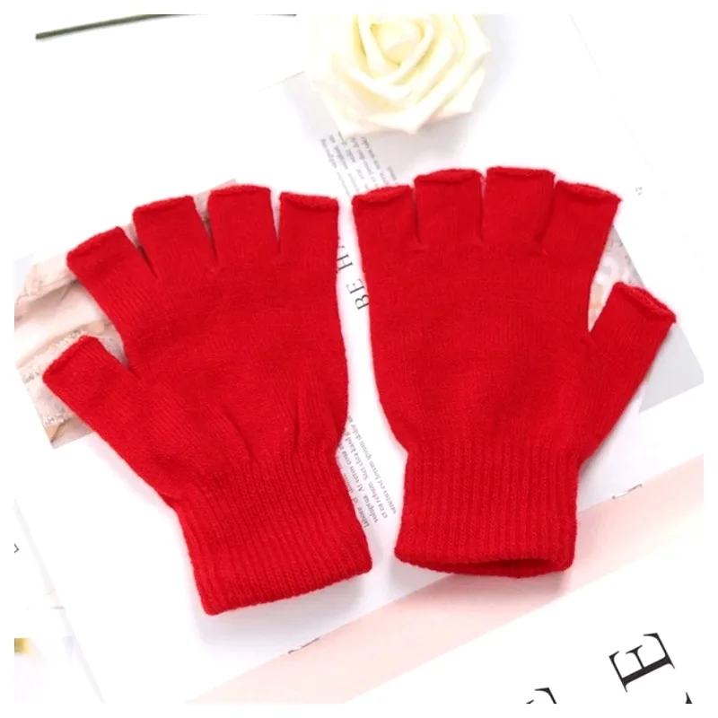 Warm Stretch Half Finger Fingerless Knit Gloves Wrist for Women and Men Winter Work Cycling Accessories