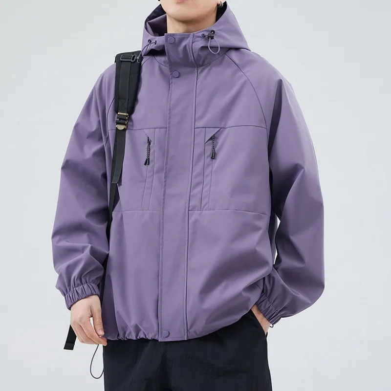 

Men's Spring Autumn New Hooded Jacket Japanese Style Trend Loose Straight Zipper Coats Versatile Outdoor Simple Windbreaker Tops