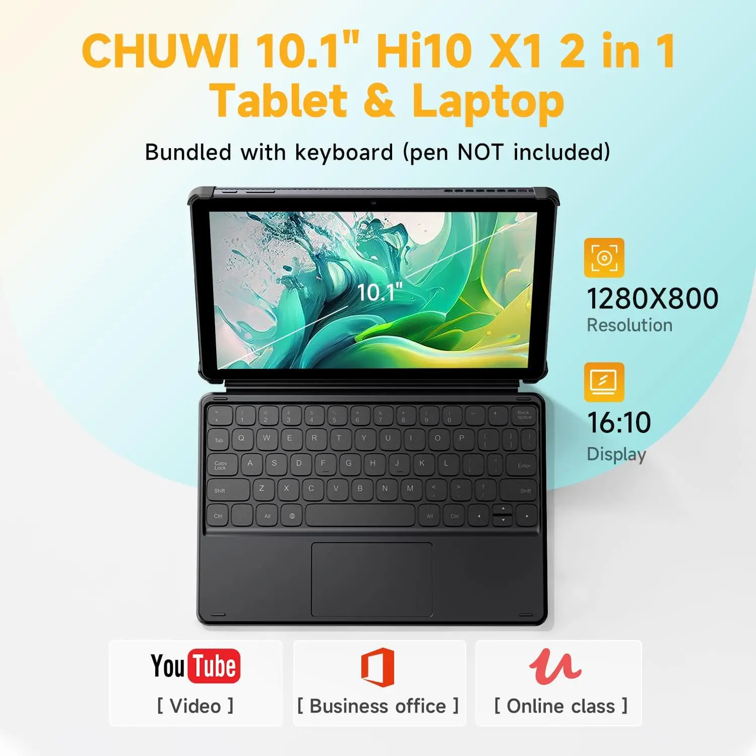 تابلت CHUWI Hi10 X2 ثنائي النواة Intel 10th i3-10100Y 8GB RAM 256GB ROM Intel UHD Graphics 615 10.1 "شاشة LCD 2 في 1 تابلت ﻿