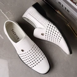 Perforated Shoes Men Leather Sandals Summer Leather Sandals Men Perforated Shoes Hollow White Business Formal Casual Shoes