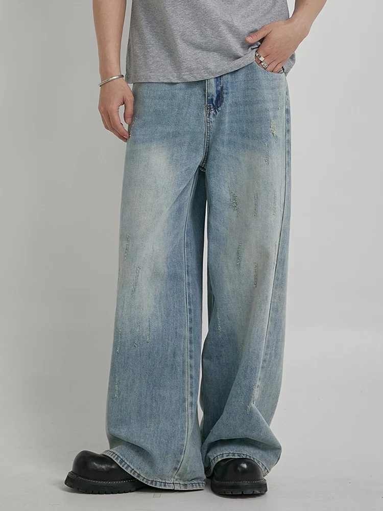 

Американские ретро с царапинами, прямые широкие брюки, мужские летние новые утягивающие свободные джинсы Dra