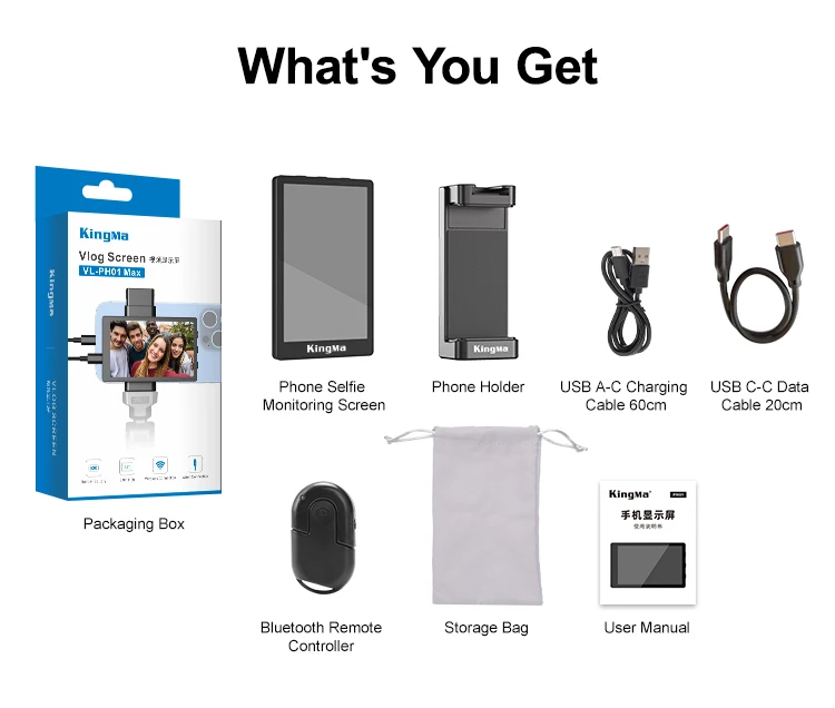 King Ma Phone Vlog Selfie Monitor Screen, Wired Mini Monitor for