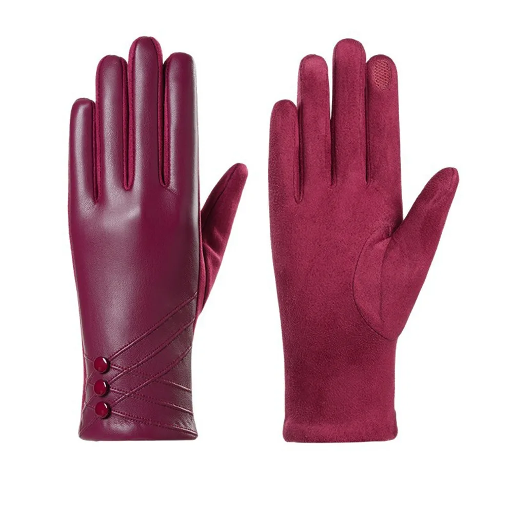 Faux Leather Touchscreen Gloves Warm Lined Windproof Winter Gloves Soft Finish Full Finger Cycling Running Gloves Winter Wear
