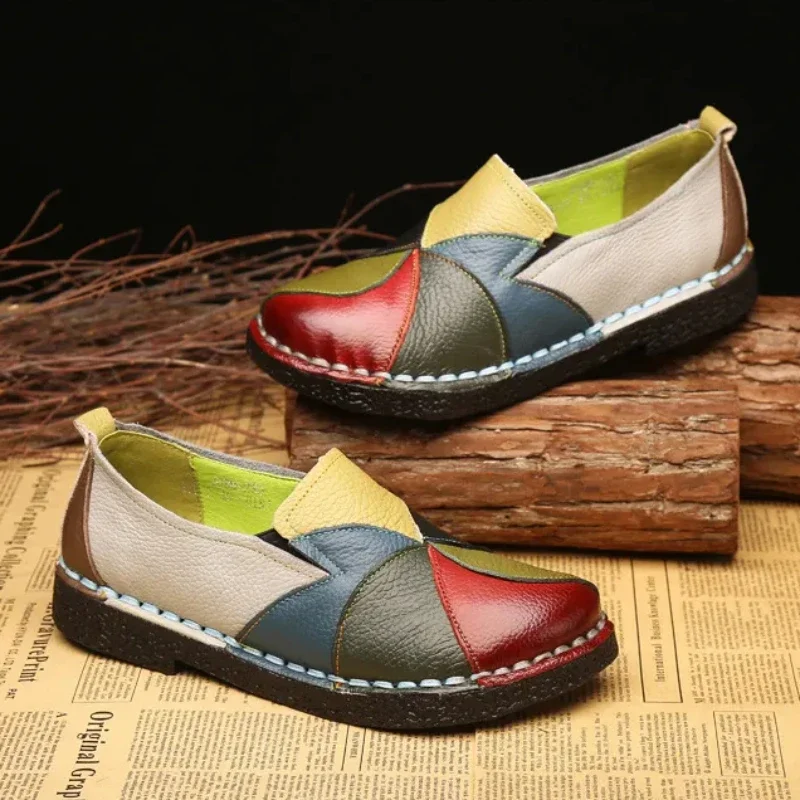 Mixed Color Women Loafers Retro Women Flat Shoe Soft Ladies Slip-ons Patchwork Women Moccasins Large Size 43 Rasteiras Femininas