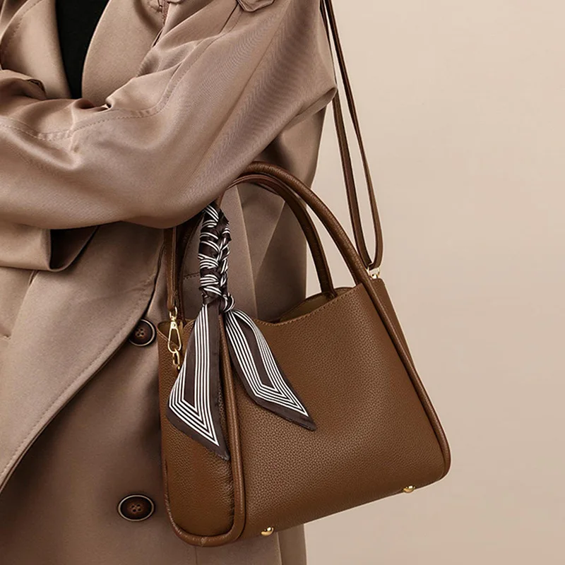 Elegant Sophisticated Silk Scarf Ladies' Tote Bucket Bag Handheld Crossbody Simple Basket Shoulder Bag Uni Ita City Bag
