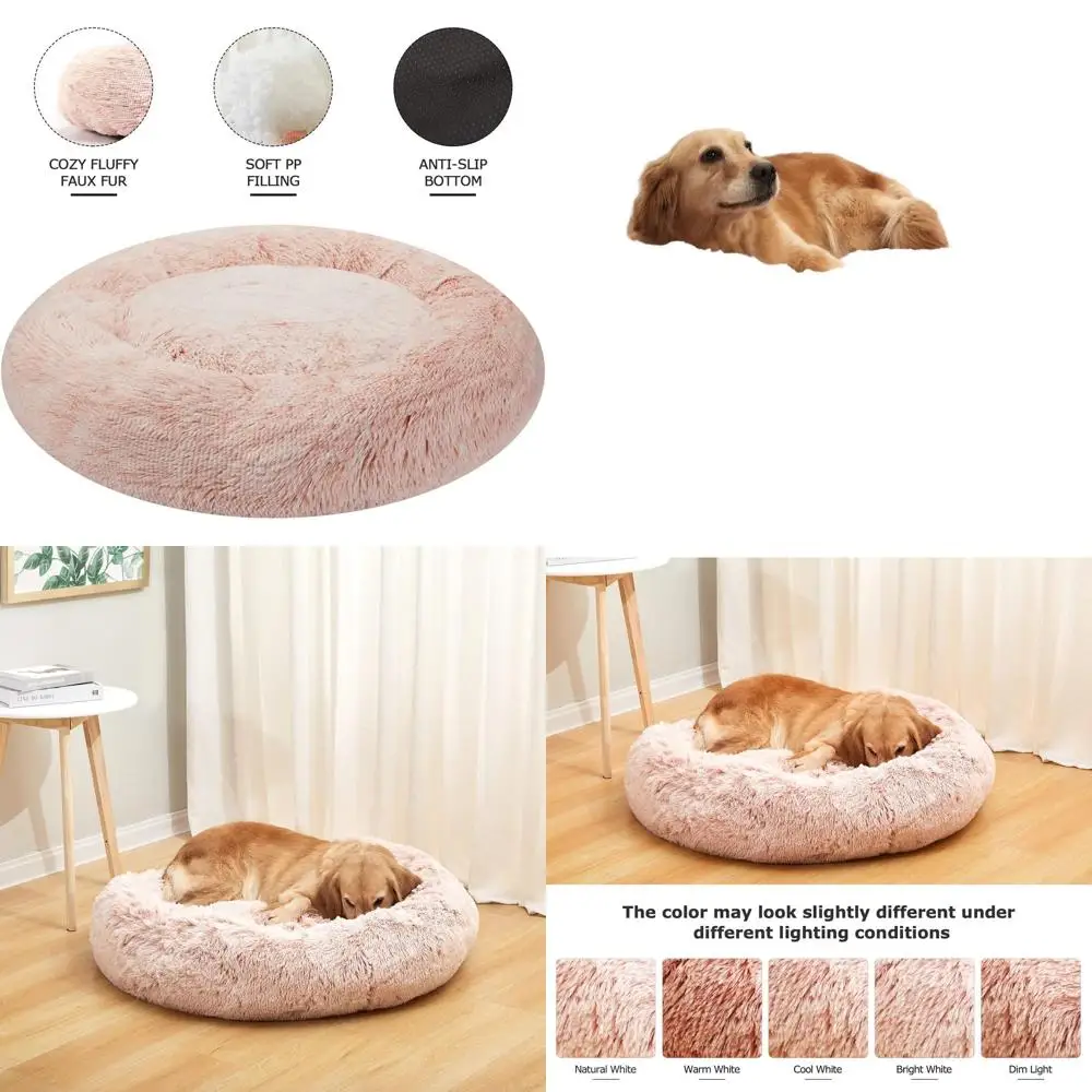 

36 Round Pink Large Dog Bed - Calming, Anti-Anxiety, Linen Washable
