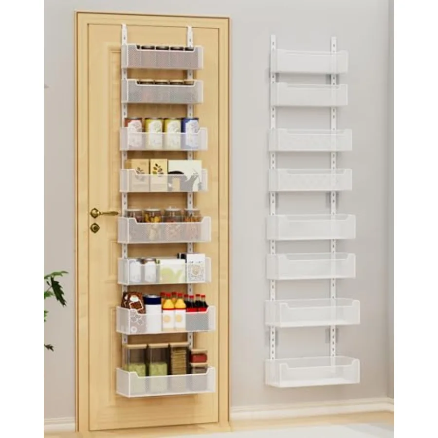 Over the Door Organizer, 8-Tier Pantry Organizer with Fully Enclosed Mesh Baskets, Heavy-Duty Metal Hanging Spice Rack for Kitc